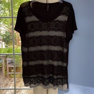 Red Olive tee black stripe w lace overlay xl $11